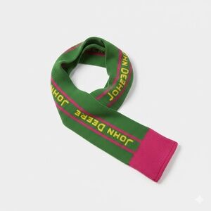 John Deere Knit Scarf - Green, Pink & Yellow - Bold Graphic Logo Winter Scarf